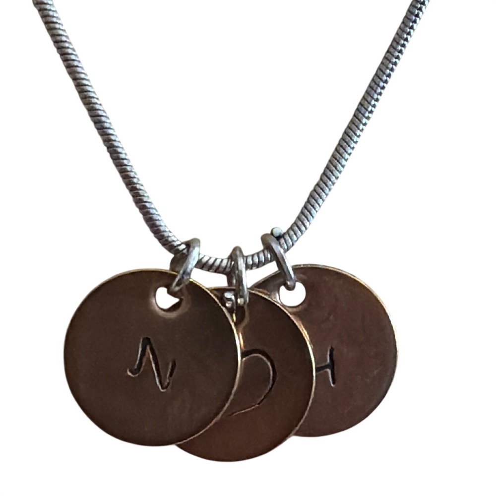 Initial N Heart H Copper Disc Charms Silver Tone Snake Chain Necklace Boho